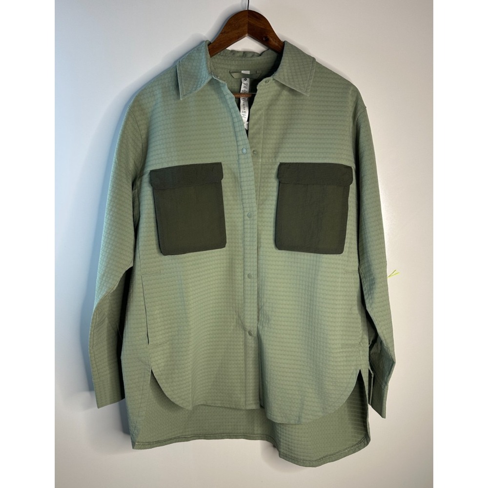 Lululemon Grid Fleece Hiking Overshirt Laurel Green Medium Olive LW3FO3S Size 8 - Picture 13 of 14